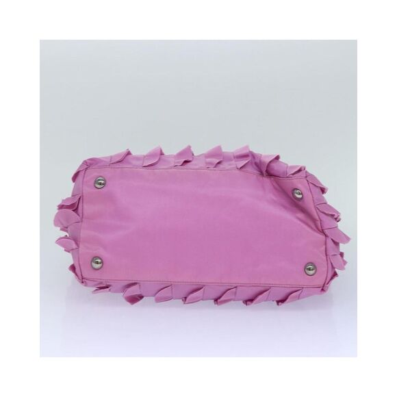 Pre Loved PRADA Ruffled Nylon Tote Purple Handbag Womens Pink Bag - Picture 5 of 8